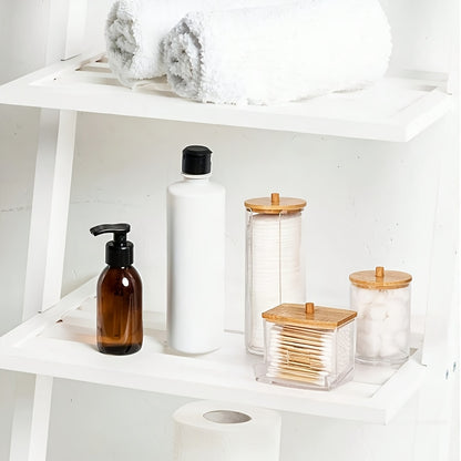 3pcs Makeup Organizer Set with Bamboo Lids - Dust-Proof, Portable Swab & Pad Holder for Bathroom Vanity