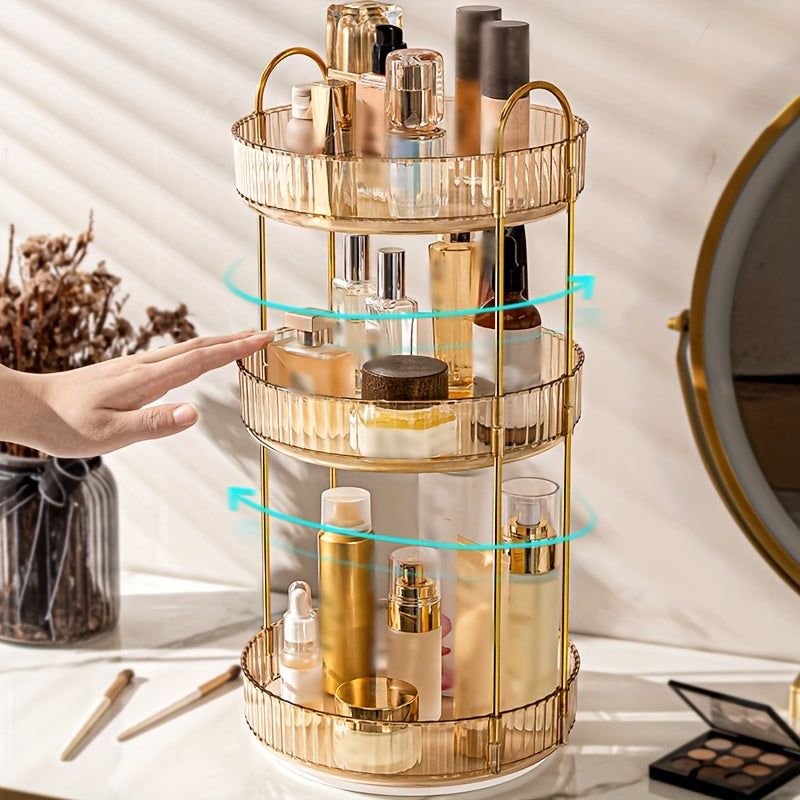 Luxury 3-Tier Rotating Vanity Organizer Rack, Freestanding Plastic Bathroom Shelf for Cosmetics, Perfumes, Skincare - Versatile Storage for Bathroom, Kitchen Countertop