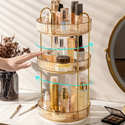 Luxury 3-Tier Rotating Vanity Organizer Rack, Freestanding Plastic Bathroom Shelf for Cosmetics, Perfumes, Skincare - Versatile Storage for Bathroom, Kitchen Countertop