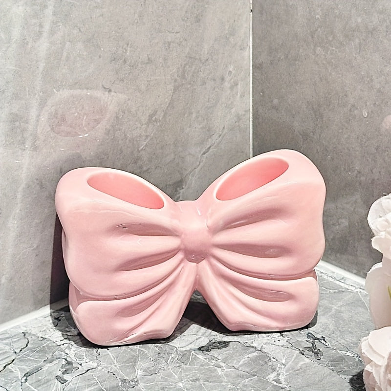 Home Design Cute Girl Heart Bow Toothbrush Holder Bathroom Washstand Toothpaste Ceramic Storage Rack, Shower Caddies