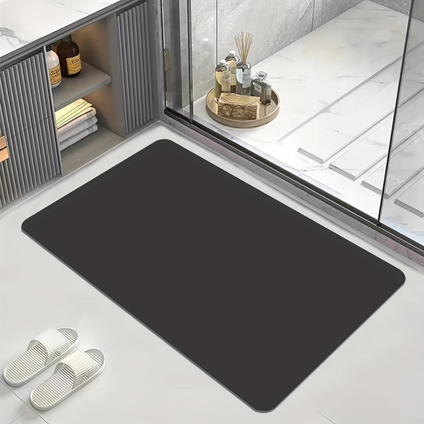 1pc Super Absorbent Non-Slip Bathroom Mat - Quick-Dry Polyester Floor Rug For Bathroom, Living Room, Laundry, And Entryway - Washable Home Decor Rectangle Bath Mat