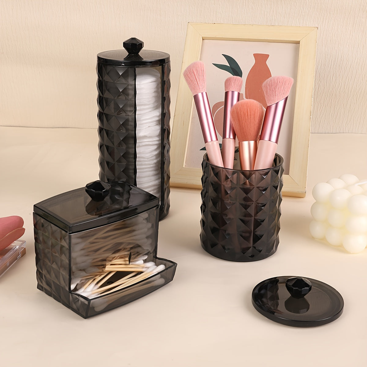 3 Swab Racks, Bathroom Dispenser, Ball Storage Box, Swabs, Round Pads And Floss Picks, Clear Storage Jar with Lid, Home Organization And Storage Supplies, Storage Bins for Home Organization, Baskets, Bins & Containers for Hom