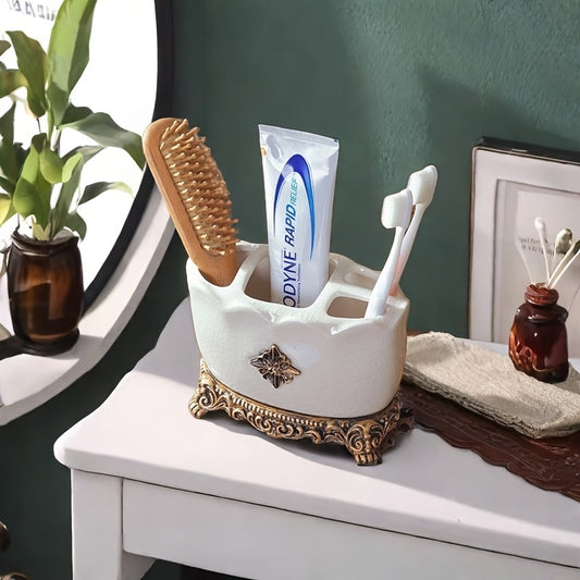Elegant Ceramic Toothbrush Holder - Freestanding, Multi-Functional Organizer for Toothpaste, Combs & Makeup Brushes - Perfect for Bathroom Storage & Decor