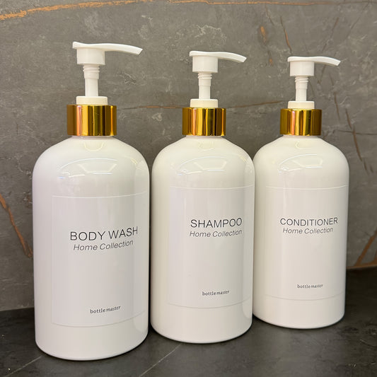 3pcs Shampoo & Conditioner Dispenser Set with Wall Mounts - 16.9oz, Bamboo Pump, Plastic, Bathroom Essentials, Shampoo And Conditioner Set