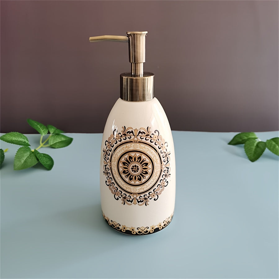 1pc Elegant Ceramic Soap Dispenser with Decorative Designs - Refillable Countertop Lotion & Dish Soap Pump, PVC-Free, Ideal for Kitchen and Bathroom Decor, Christmas/Halloween Gift Decoration
