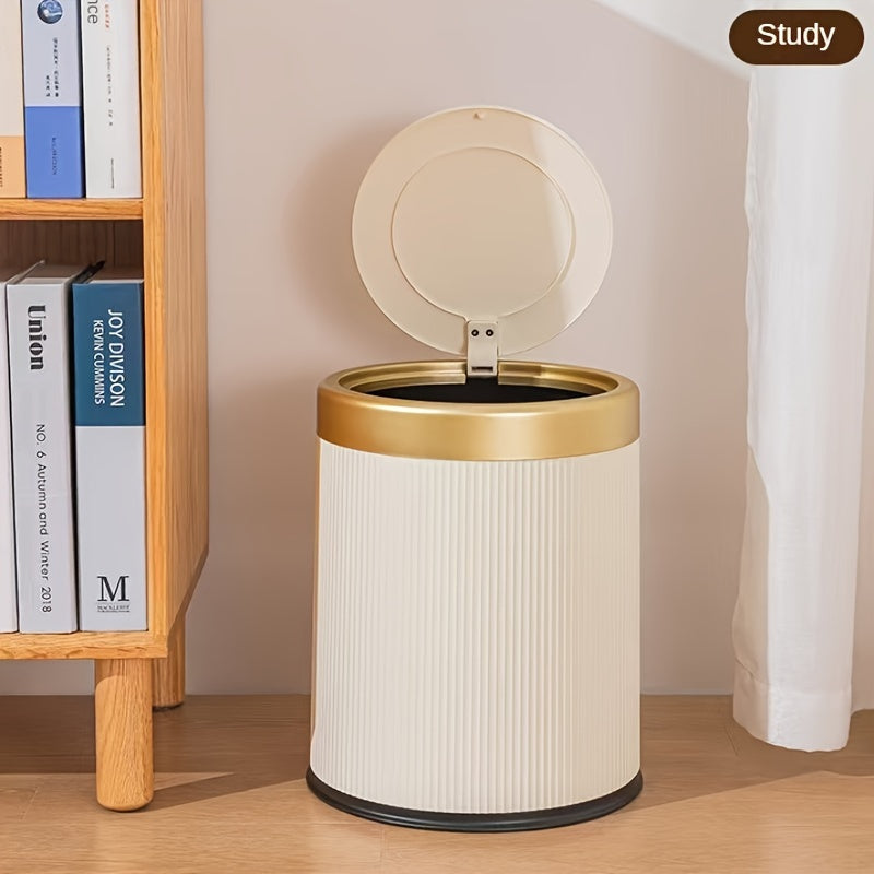 1pc Press-Type Luxury Kitchen Trash Can with Odor-Sealing Lid, Cylindrical Plastic Bin for Home, Living Room, Bathroom - Double-Layer Waste Basket, Large Capacity Garbage Can