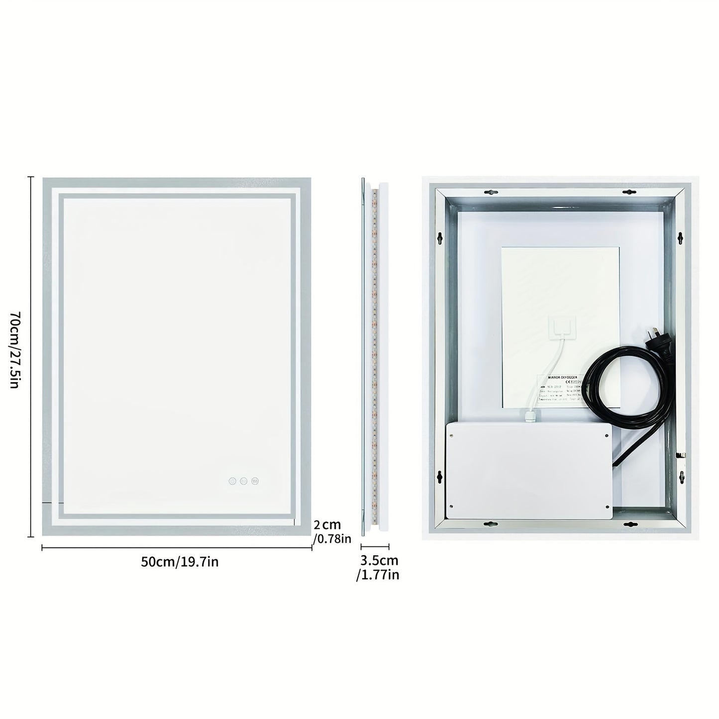 Bathroom Mirror with LED Lights, Large Rectangulaire Makeuo Mirror Dimmable 3 Colour Anti Fog Smart Touch Sensor Vanity Wall Mounted Frosted Glass Frame, Modern Design HD Hanging Bathroom Mirror with Backlit, Vertical Or Hori