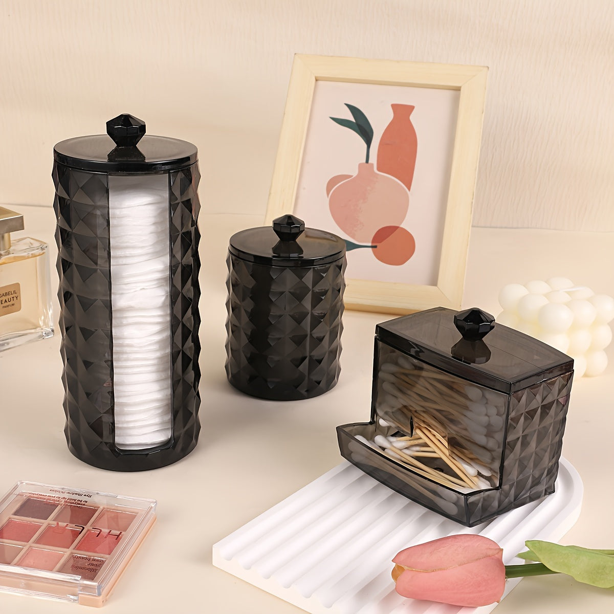 3 Swab Racks, Bathroom Dispenser, Ball Storage Box, Swabs, Round Pads And Floss Picks, Clear Storage Jar with Lid, Home Organization And Storage Supplies, Storage Bins for Home Organization, Baskets, Bins & Containers for Hom