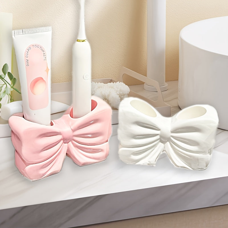 Home Design Cute Girl Heart Bow Toothbrush Holder Bathroom Washstand Toothpaste Ceramic Storage Rack, Shower Caddies