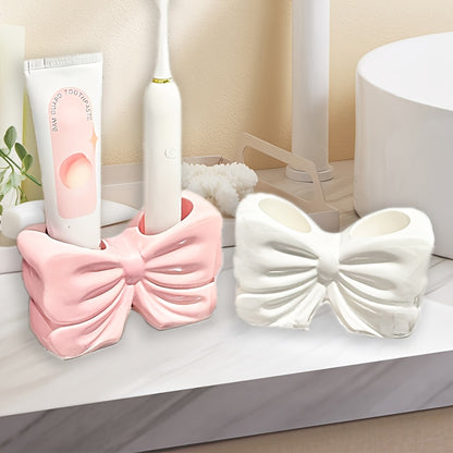 Home Design Cute Girl Heart Bow Toothbrush Holder Bathroom Washstand Toothpaste Ceramic Storage Rack, Shower Caddies