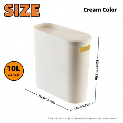1pc Slim Bathroom Trash Can with Lid, 10L/2.64gal Plastic Garbage Bin, Polished Finish, Odor-Sealing, Press-Top Opening, Bag Holder, Durable Creative Home Accessory for Bathroom, Bedroom, Living Room