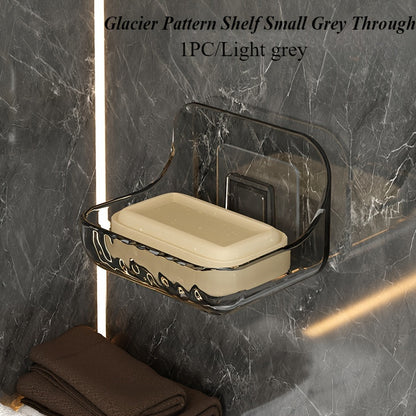 Easy-Install Wall-Mounted Bathroom Organizer - No Drill, Transparent Resin Storage Shelf for Toiletries & Cosmetics