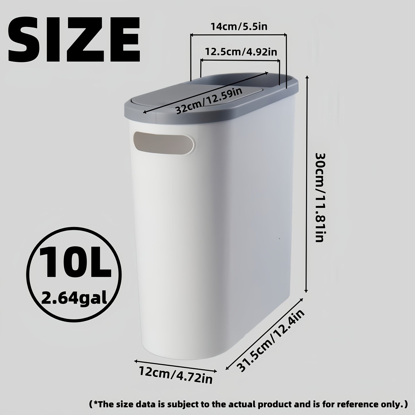 1pc Slim Bathroom Trash Can with Lid, 10L/2.64gal Plastic Garbage Bin, Polished Finish, Odor-Sealing, Press-Top Opening, Bag Holder, Durable Creative Home Accessory for Bathroom, Bedroom, Living Room