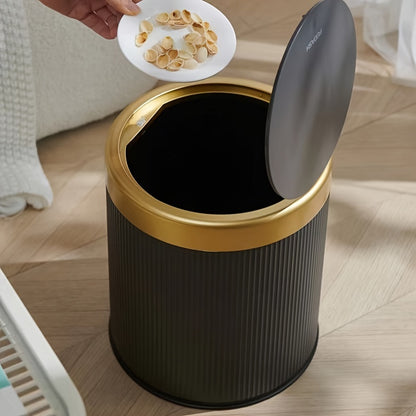 1pc Press-Type Luxury Kitchen Trash Can with Odor-Sealing Lid, Cylindrical Plastic Bin for Home, Living Room, Bathroom - Double-Layer Waste Basket, Large Capacity Garbage Can