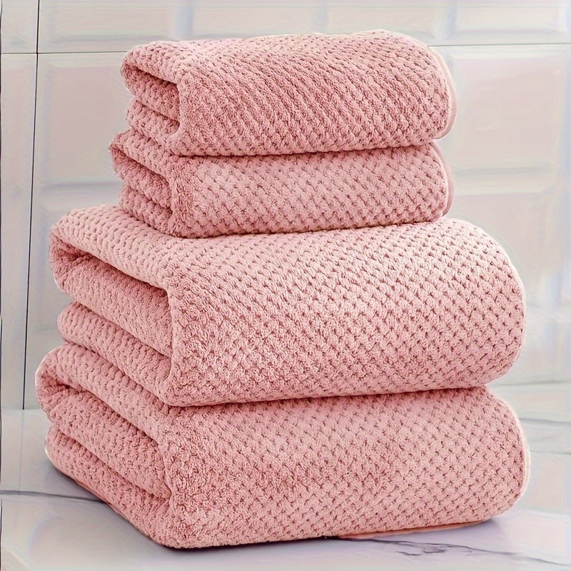 4pcs Luxury Pineapple Mesh Towel Set - Ultra Absorbent, Quick Dry, Super Soft & Skin-Friendly Bathroom Towels - Ideal for Home Use