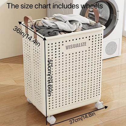 Foldable Laundry Basket with Wheels - Large & Medium Capacity, Durable PP Material, Ventilated Design & Ergonomic Handles, Space-Saving Collapsible Hamper for Bathroom, Bedroom, Laundry Room Storage