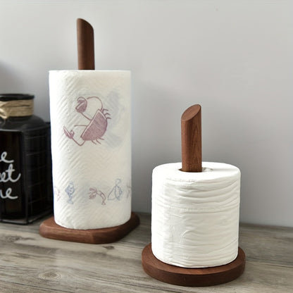 1pc Elegant Solid Wood Paper Towel Holder - No-Drill, Freestanding Design for Kitchen & Bathroom, Natural Wood Finish, Ideal for Roll Paper Storage
