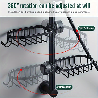 Versatile Aluminum Shower Caddy - Space-Saving Bathroom Organizer with Hooks for Soap, Toiletries & More