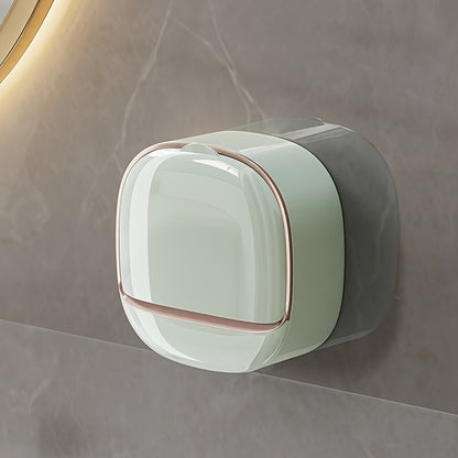 1pc AromaFree Double-Layer Wall-Mounted Soap Holder with Lid - Easy-Install, No-Drill, Plastic Soap Storage for Bathroom & Kitchen