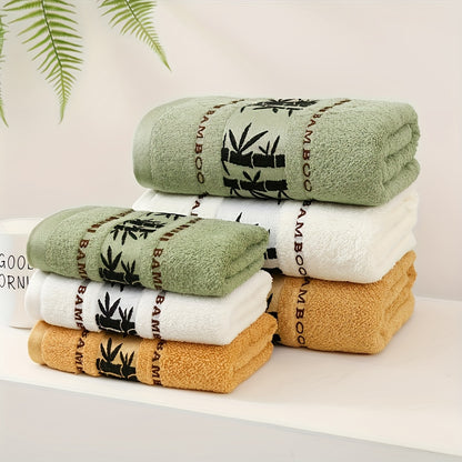 Self Flying Bamboo Fiber Towels Pack of 5 / 5pcs Bamboo Embroidered Hand Towel Set, Absorbent & Quick-Drying Showering Towel, Super Soft & Light Beige-Friendly Bathing Towel, for Home Bathroom, Ideal Bathroom Supplies 35*75cm