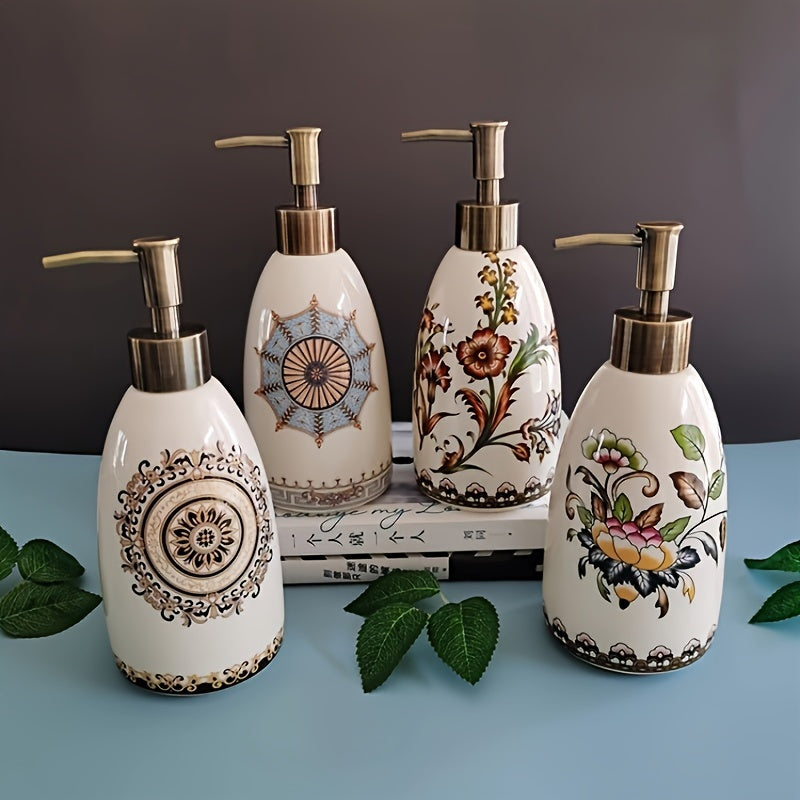 1pc Elegant Ceramic Soap Dispenser with Decorative Designs - Refillable Countertop Lotion & Dish Soap Pump, PVC-Free, Ideal for Kitchen and Bathroom Decor, Christmas/Halloween Gift Decoration