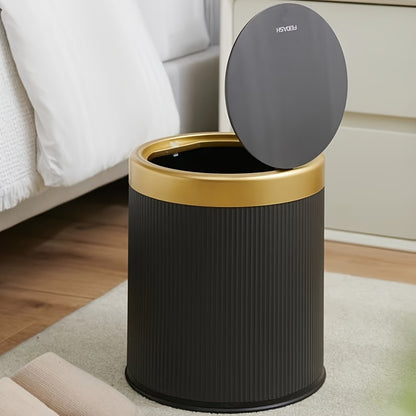 1pc Press-Type Luxury Kitchen Trash Can with Odor-Sealing Lid, Cylindrical Plastic Bin for Home, Living Room, Bathroom - Double-Layer Waste Basket, Large Capacity Garbage Can