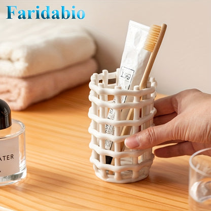 1Pc Hand Woven Ceramic Toothbrush Holder - Freestanding Toothpaste Storage Container for Bathroom Accessories, Non-Electric Organizer