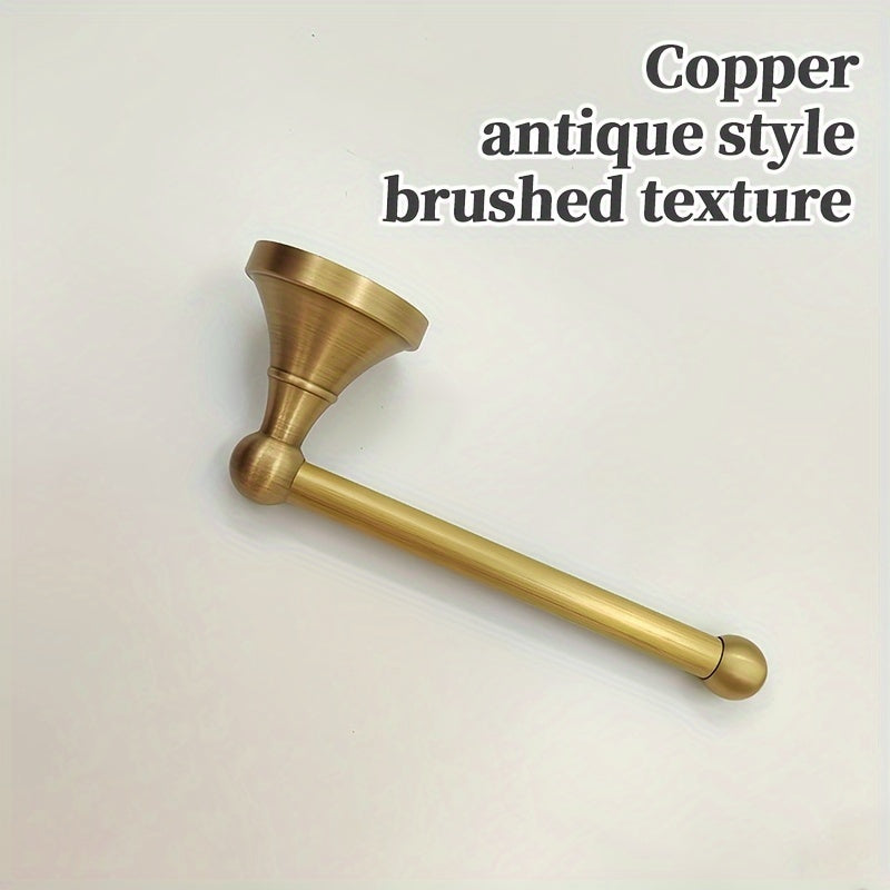 Copper Antique Style Wall-Mounted Toilet Paper Holder, 1pc – Elegant Brushed Finish, Easy Hole Installation Bathroom Hardware Accessory