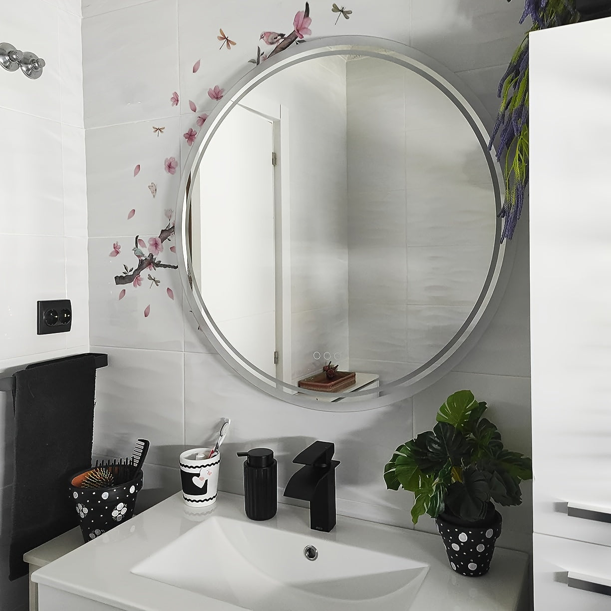 LED Bathroom Mirror Round: Lighting Dimmable Backlit Wall Mirror, Circle Illuminated Anti-Foge Vanity Mirror, 3 Smart Touch Button Makeup With Brightness Adjustable, Memory Function Modern Shaving Mirror With Acrylic Edge
