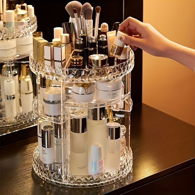 360° Rotating Acrylic Makeup Organizer - Transparent Cosmetic Storage Box for Skincare, Lipstick & More - Perfect for Dorms & Bathroom Vanity