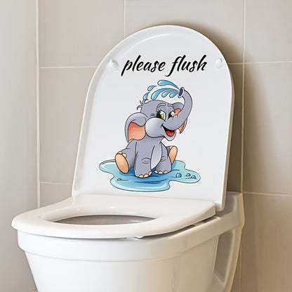 Modern Style Cartoon Elephant Wall Sticker 1pc PVC "Please Flush" Toilet Decor Self-Adhesive Bathroom Decal Animal Theme Wall Art, Easy to Install And Clean, Suitable for Home Decoration