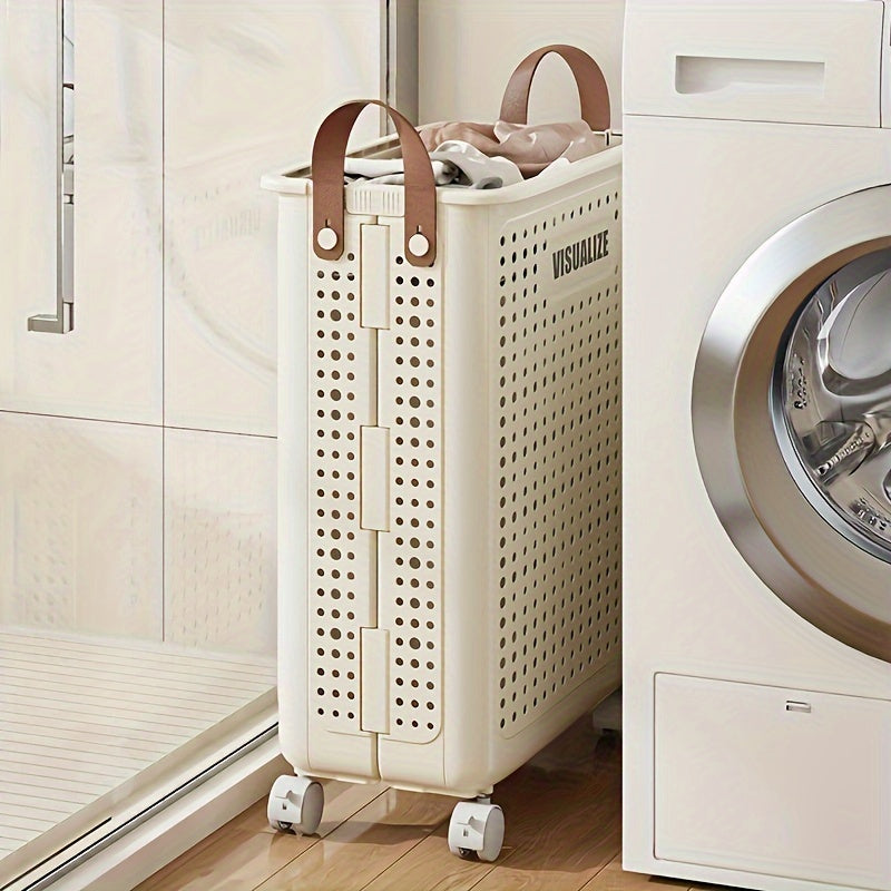 Foldable Laundry Basket with Wheels - Large & Medium Capacity, Durable PP Material, Ventilated Design & Ergonomic Handles, Space-Saving Collapsible Hamper for Bathroom, Bedroom, Laundry Room Storage