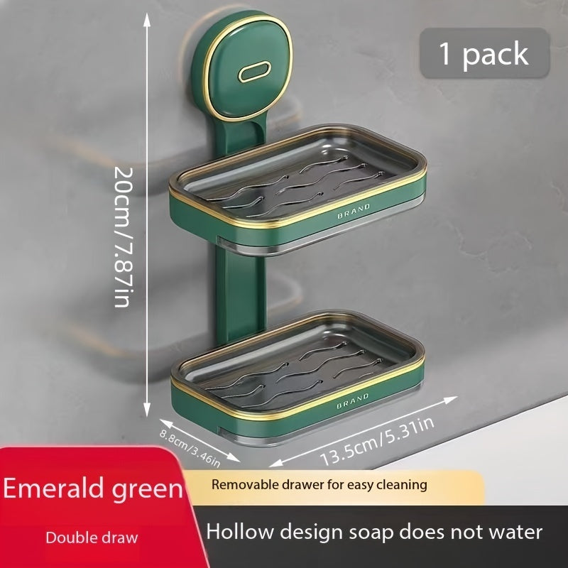1pc Wall Mounted Soap Holder, Double Layer Drainage Soap Rack, Household Toilet Bathroom Soap Tray, Simple Soap Storage Rack for Home Bathroom, Bathroom Accessories
