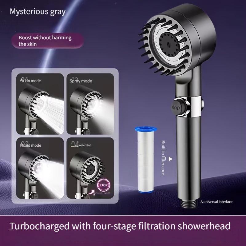 3-in-1 Handheld Shower Head with Scalp Massager, 4-in-1 Detachable Shower Head, High Pressure Water Filter, Plastic, Round Shape, for Skin & Hair Care, Softens Hard Water, Kitchen & Bathroom Accessory