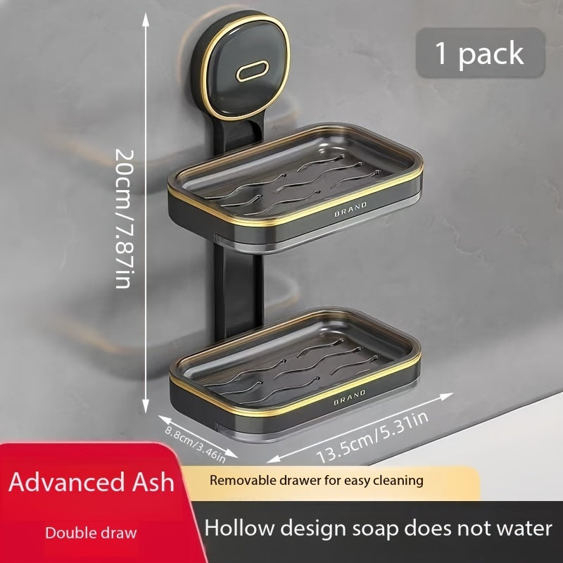 1pc Wall Mounted Soap Holder, Double Layer Drainage Soap Rack, Household Toilet Bathroom Soap Tray, Simple Soap Storage Rack for Home Bathroom, Bathroom Accessories