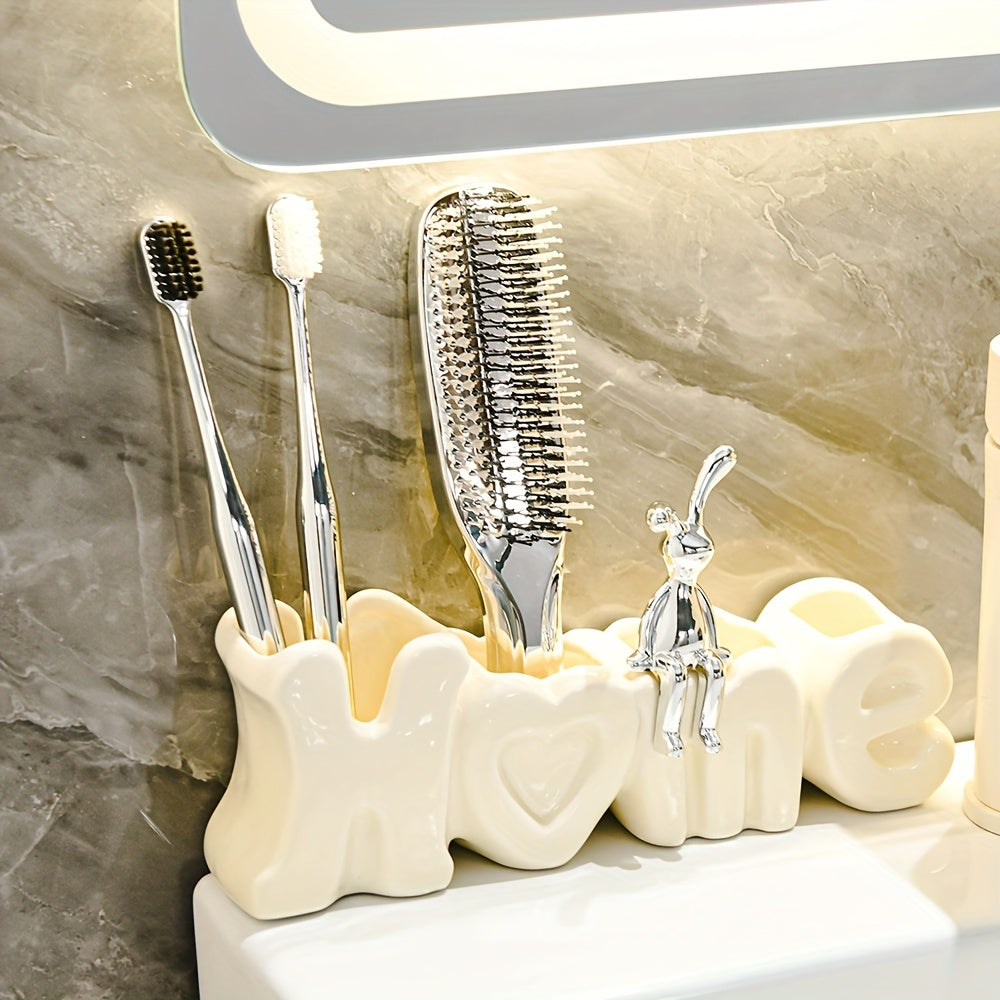 Ceramic Toothbrush Holder, Creative Bathroom Toothbrush Holder, Standalone Countertop Bathroom Organizer, Multifunctional Toothbrush Toothpaste Storage Rack, Bathroom Accessories, Home Decor