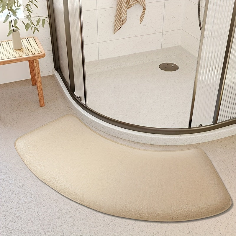 Non-Slip Bath Mat, Thickened Polyester Shower Door Rug, Half-Circle Entryway Foot Mat, Hand-Washable, Low Pile, Machine-Made, 660g/㎡, 1.2cm Thick, Kitchen & Bathroom Decor