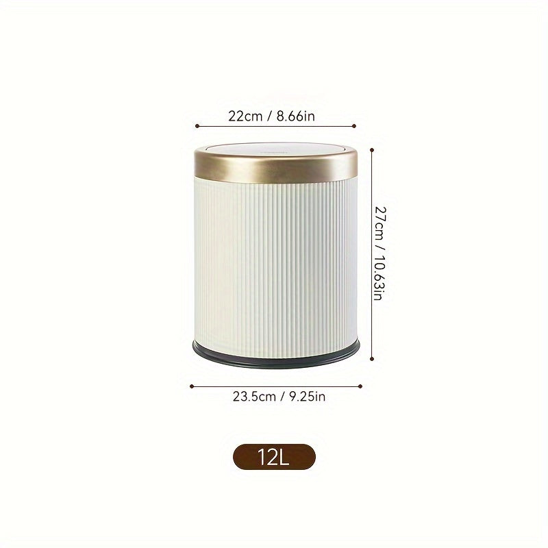 1pc Press-Type Luxury Kitchen Trash Can with Odor-Sealing Lid, Cylindrical Plastic Bin for Home, Living Room, Bathroom - Double-Layer Waste Basket, Large Capacity Garbage Can