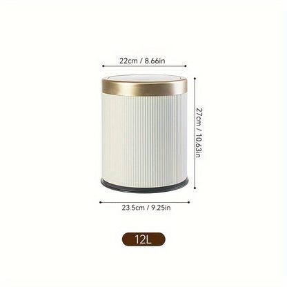 1pc Press-Type Luxury Kitchen Trash Can with Odor-Sealing Lid, Cylindrical Plastic Bin for Home, Living Room, Bathroom - Double-Layer Waste Basket, Large Capacity Garbage Can