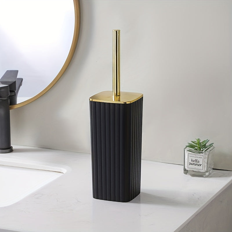 6pcs Black Bathroom Supplies Gold-plated Set Toilet Set, The Set Includes Trash Can, Toilet Brush, Soap Dispenser, Toothbrush Cup, Mouthwash Cup, Soap Box