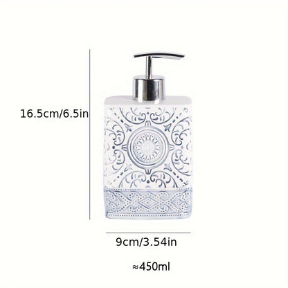 Porcelain Soap Dispenser Manual Pump Bottle Suitable for Bathroom Kitchen, Refillable Liquid Soap Container Bohemian Style Embossed Hand Bottle