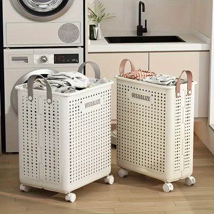 Foldable Laundry Basket with Wheels - Large & Medium Capacity, Durable PP Material, Ventilated Design & Ergonomic Handles, Space-Saving Collapsible Hamper for Bathroom, Bedroom, Laundry Room Storage