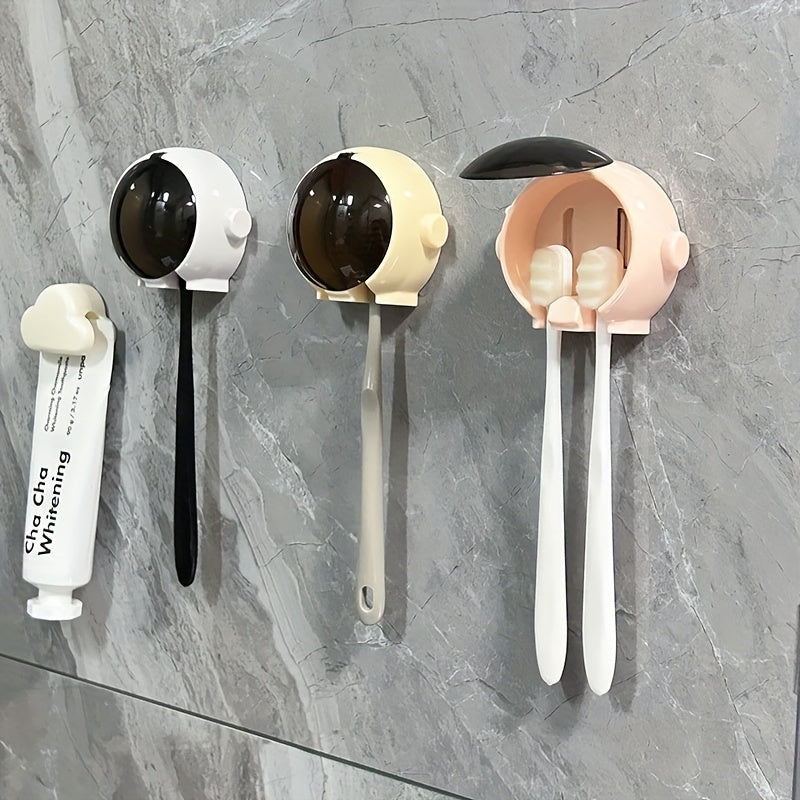 Wall-Mounted Toothbrush Holder with Dust Cover - No Drill, Upside Down Design for Electric & Manual Brushes, Space-Saving Bathroom Organizer