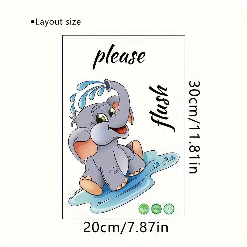 Modern Style Cartoon Elephant Wall Sticker 1pc PVC "Please Flush" Toilet Decor Self-Adhesive Bathroom Decal Animal Theme Wall Art, Easy to Install And Clean, Suitable for Home Decoration