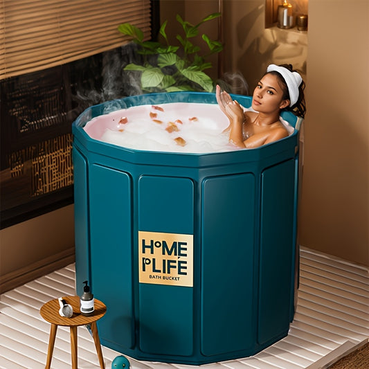 Compact Foldable Inflatable Bathtub - Portable Spa Tub for Adults, Plastic Soaking Tub for Home & Outdoor Use, Family Bathroom Hot Tub Alternative, Space-Saving Design for Small Spaces
