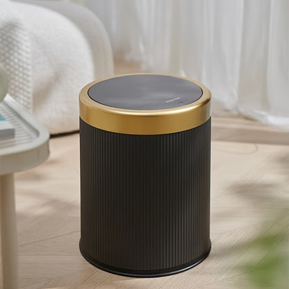 1pc Press-Type Luxury Kitchen Trash Can with Odor-Sealing Lid, Cylindrical Plastic Bin for Home, Living Room, Bathroom - Double-Layer Waste Basket, Large Capacity Garbage Can