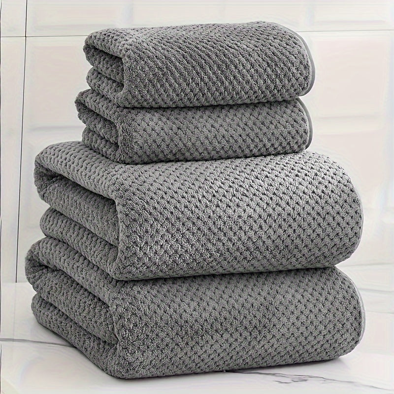 4pcs Luxury Pineapple Mesh Towel Set - Ultra Absorbent, Quick Dry, Super Soft & Skin-Friendly Bathroom Towels - Ideal for Home Use