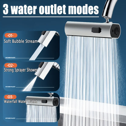 1pc Universal 3-Way Water Outlet Faucet Adapter, ABS Material, Easy Installation, No Electricity Needed, Bathroom Sink Accessory, Multi-Functional Dispenser