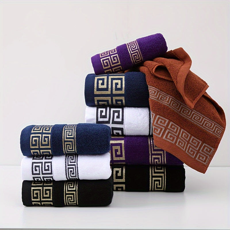 3pcs 100% Cotton Towel Set (1 Bath Towel, 2 Washcloths) GSM410, Exquisite Embroidery, Geometric Pattern, Luxury Style Bath Towel, Very Soft, Very Absorbent, Not Easy to Shed And Not Easy to Fade, Bathroom Essentials, Suitable