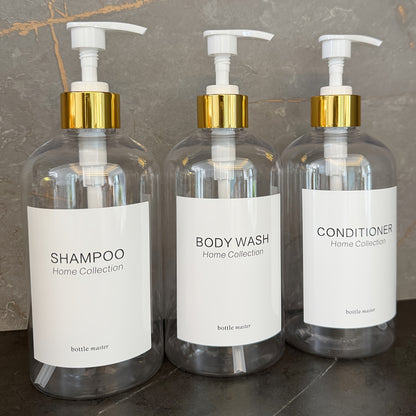 3pcs Shampoo & Conditioner Dispenser Set with Wall Mounts - 16.9oz, Bamboo Pump, Plastic, Bathroom Essentials, Shampoo And Conditioner Set